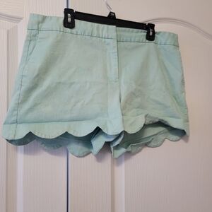 Attyre Light Green Scalloped Hem High Waist Shorts